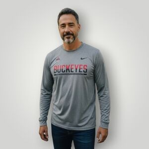 Nike Dri-Fit Ohio‎ State Buckeyes Long Sleeve Shirt Mens Large Gray Athletic Cut